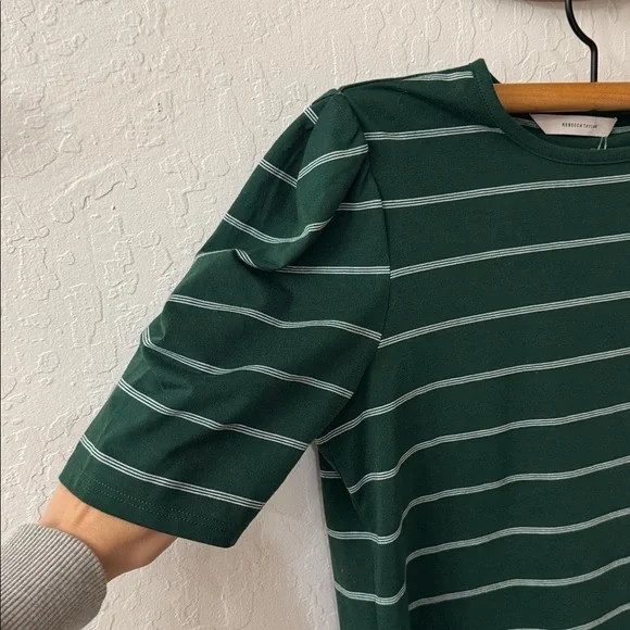Rebecca Taylor Green A Line Puff Sleeve Stripe T Shirt Small - Picture 3 of 5